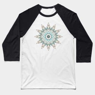 Feather Kaleidoscope Pattern in Soft Blue and Taupe Baseball T-Shirt